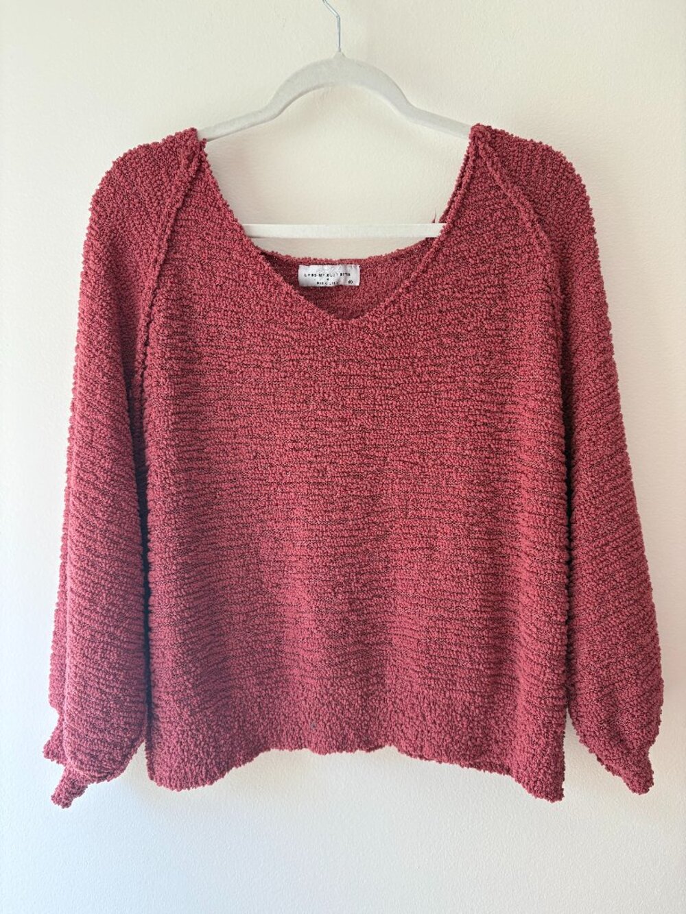 Pink Lily x Living My Best Style Rose Red Popcorn Knit Bouclé Sweater - Size XL